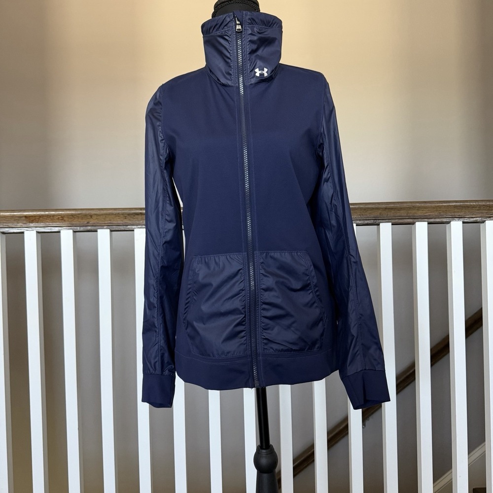 Under Armour Womens Navy Lightweight Athletic Jacket Size S Funnel Neck Full Zip